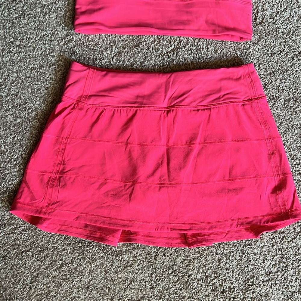 Lululemon hot pink skirt and one shoulder sports bra top set size 8/4 - Picture 3 of 7